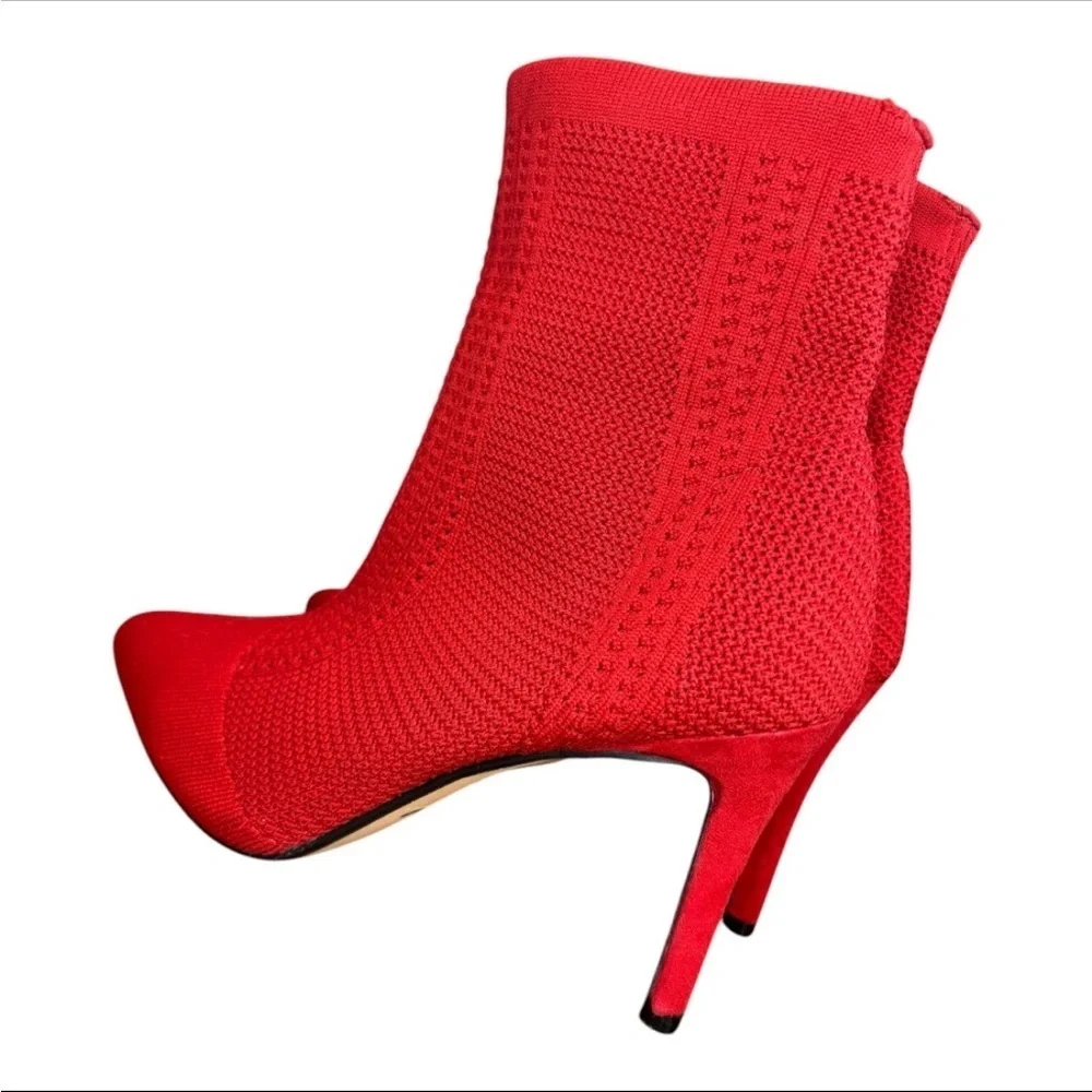 Catherine Malandrino Dnonito Pointed Toe Vibrant Red Knit Stiletto Heels Size 9